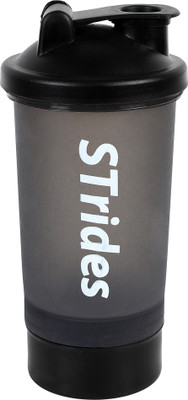 

STrides Black Protein Shaker with Compartment , Gym Shaker ( Pack of 1 - 600ml ) 600 ml Shaker(Pack of 1, Black)