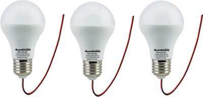Sun Glow Solar 12 Volt, 7 W Basic Round E27 LED Bulb(White, Pack of 3)