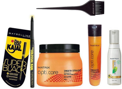 

A B S Group Hair Dye Brush, Matrix Opti Care Smooth Straight Spa, Opti Care Shampoo, Extra Shine Serum & Maybelline Super Black Kajal- Pack of 5(Set of 1)