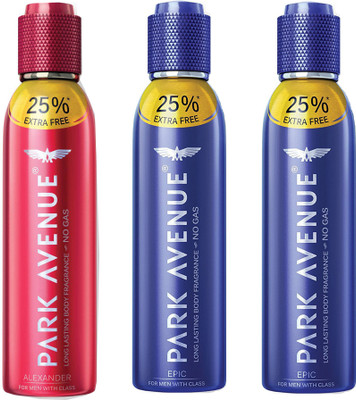 

Park Avenue ALEXANDER DEODORANT SPRAY 150 ML+EPIC DEODORANT SPRAY 150 ML Deodorant Spray - For Men & Women(150 ml, Pack of 3)