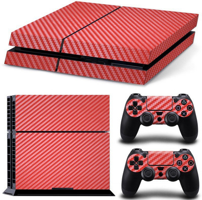 

TCOS Tech Carbon Fiber Skin Sticker Cover For Console And Controller Gaming Accessory Kit(Red, For PS4)