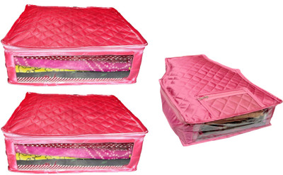 atorakushon Satin Combo of 2PC Saree Cover 1PC Blouse Cover S2S 1b Pink atorakushon Garment Covers