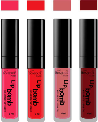 

Bonjour Paris Matte Lipstick(24 ml, Hot Pink-Red-Nute-Brown)
