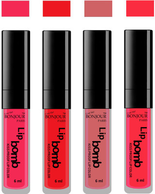 

Bonjour Paris Matte Lipstick(24 ml, Hot Pink-Red-Nute-Peach)