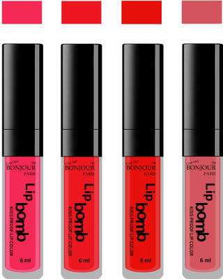 

Bonjour Paris Matte Lipstick(Hot Pink-Red-Bunt Amber-Wild Blush, 24 ml)