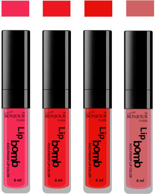 

Bonjour Paris Matte Lipstick(24 ml, Hot Pink-Red-Bunt Amber-Nute)