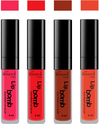 

Bonjour Paris Matte Lipstick(Hot Pink-Red-Tan-Brick Orange, 24 ml)