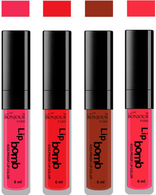 

Bonjour Paris Matte Lipstick(Hot Pink-Red-Tan-Peach, 24 ml)