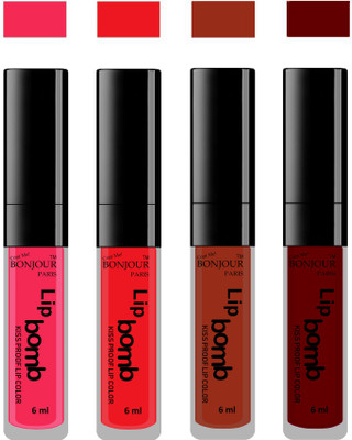 Bonjour Paris Matte Lipstick(Hot Pink-Red-Tan-Mauve, 24 ml)