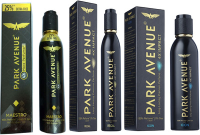 

Park Avenue ICON 4X IMPACT LONG LASTING PREMIUM PERFUME 120ML + REGAL 4X IMPACT LONG LASTING PREMIUM PERFUME 120 ML + MAESTRO PERMIUM PERFUME Perfume - 150 ml(For Men & Women)