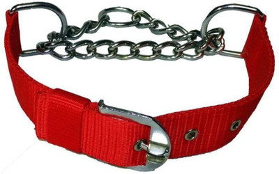 PET HUB Dog Collar & Chain(, RED 1 INCH NYLON WITH CHAIN FOR  SIZE PET, Red 1 inch nylon with chain for medium size pet