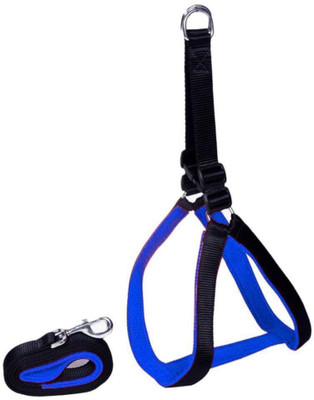 Pethub Dog Harness & Leash(Medium, BLACK 1 INCH NYLON WITH BLUE SOFT PADDING FOR MEDIUM SIZE PET)
