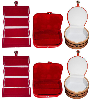 

Afrose Set of 6 velvet Vanity case Ring and Earring storage travelling Folder Box Vanity Box(Multicolor)