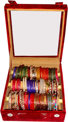 

Shivanshshine 3 Roll Rod Wodden Velvet Bangles Box With Clear Plastic Vanity Box Vanity Box(Multicolor)
