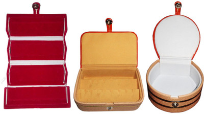

Afrose Combo of 3 velvet Vanity case Ring and Earring storage travelling Folder Box Vanity Box(Multicolor)