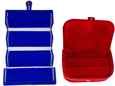 

Afrose Combo of 2 velvet Vanity case Ring and Earring storage travelling Folder Box Vanity Box(Multicolor)
