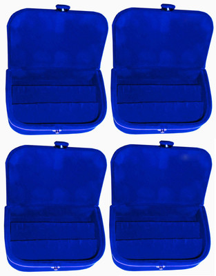 

Afrose Set of 4 velvet Vanity case Ear ring storage travelling folder Box Vanity Box(Blue)