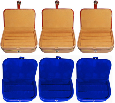 

Afrose Combo of 6 velvet Vanity case Ring and Earring storage travelling Folder Box Vanity Box(Multicolor)