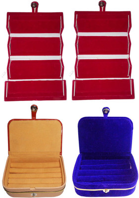 

Afrose Combo of 4 velvet Vanity case Ring and Earring storage travelling Folder Box Vanity Box(Multicolor)