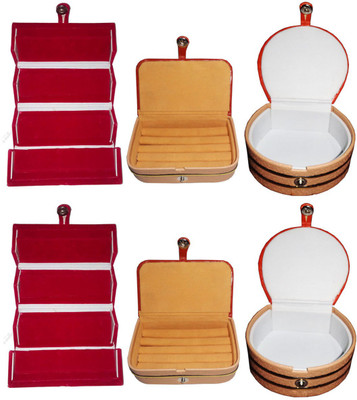 

Sarohi Set of 6 velvet Vanity case Ring and Earring storage travelling Folder Box Vanity Box(Multicolor)