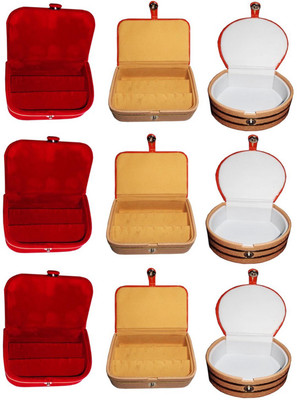

Afrose Set of 9 velvet Vanity case Ring and Earring storage travelling Folder Box Vanity Box(Multicolor)