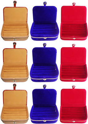

Afrose Combo of 9 velvet Vanity case Ring and Earring storage travelling Folder Box Vanity Box(Multicolor)