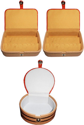 

Phoenixfaso Set of 3 velvet Vanity case Ring and Earring storage travelling Folder Box Vanity Box(Multicolor)