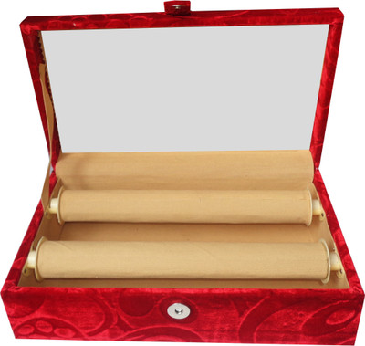 

Afrose 2 Roll Rod Wodden Velvet Bangles Box With Clear Plastic Box Vanity Box(Maroon)