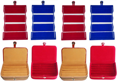 

Sarohi Set of 8 velvet Vanity case Ring and Earring storage travelling Folder Box Vanity Box(Multicolor)