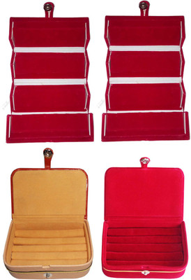 

Afrose Combo of 4 velvet Vanity case Ring and Earring storage travelling Folder Box Vanity Box(Multicolor)