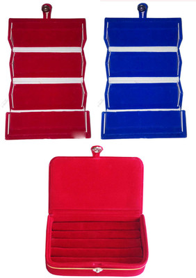

Sarohi Set of 3 velvet Vanity case Ring and Earring storage travelling Folder Box Vanity Box(Multicolor)