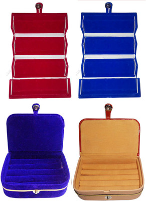 

Sarohi Combo of 4 velvet Vanity case Ring and Earring storage travelling Folder Box Vanity Box(Multicolor)