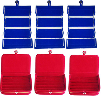 

Sarohi Set of 6 velvet Vanity case Ring and Earring storage travelling Folder Box Vanity Box(Multicolor)