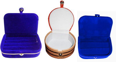 

Afrose Combo of 3 velvet Vanity case Ring and Earring storage travelling Folder Box Vanity Box(Multicolor)