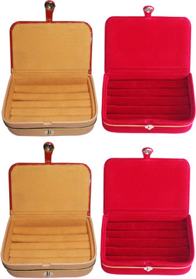 

Afrose Combo of 4 velvet Vanity case Ring and Earring storage travelling Folder Box Vanity Box(Multicolor)