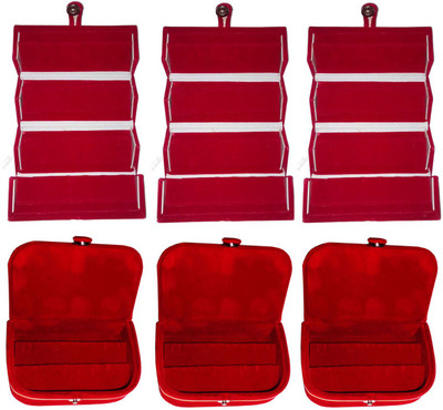 

Afrose Set of 6 velvet Vanity case Ring and Earring storage travelling Folder Box Vanity Box(Multicolor)