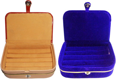 

Afrose Combo of 2 velvet Vanity case Ring and Earring storage travelling Folder Box Vanity Box(Multicolor)