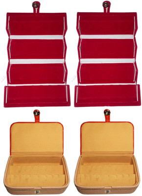 

Sarohi Set of 4 velvet Vanity case Ring and Earring storage travelling Folder Box Vanity Box(Multicolor)