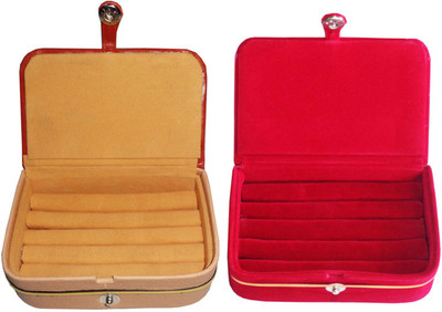 

Afrose Combo of 2 velvet Vanity case Ring and Earring storage travelling Folder Box Vanity Box(Multicolor)