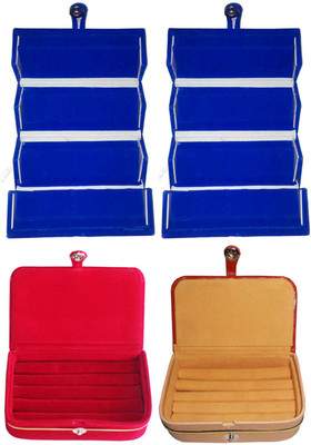 

Afrose Set of 4 velvet Vanity case Ring and Earring storage travelling Folder Box Vanity Box(Multicolor)