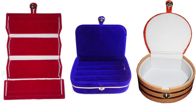 

Afrose Set of 3 velvet Vanity case Ring and Earring storage travelling Folder Box Vanity Box(Multicolor)
