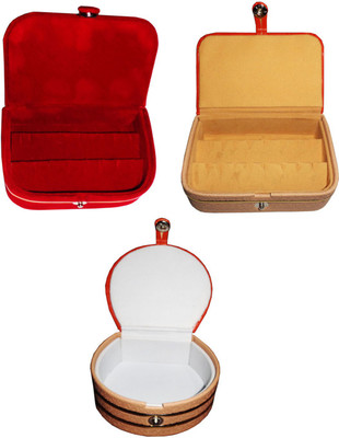 

Afrose Combo of 3 velvet Vanity case Ring and Earring storage travelling Folder Box Vanity Box(Multicolor)
