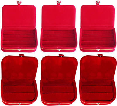 

Sarohi Set of 6 velvet Vanity case Ring and Earring storage travelling Folder Box Vanity Box(Multicolor)