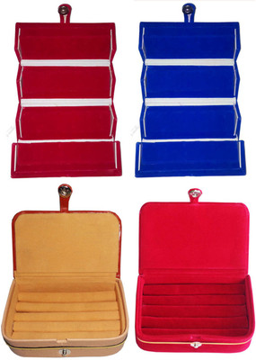 

Sarohi Set of 4 velvet Vanity case Ring and Earring storage travelling Folder Box Vanity Box(Multicolor)