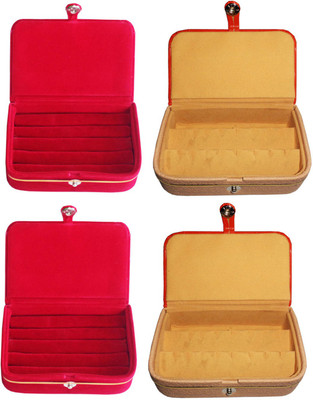

Afrose Set of 4 velvet Vanity case Ring and Earring storage travelling Folder Box Vanity Box(Multicolor)