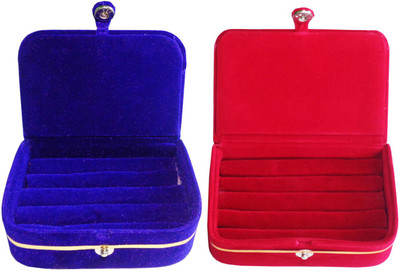 

Sarohi Set of 2 velvet Vanity case Ring and Earring storage travelling Folder Box Vanity Box(Multicolor)