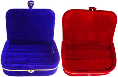

Afrose Combo of 2 velvet Vanity case Ring and Earring storage travelling Folder Box Vanity Box(Multicolor)