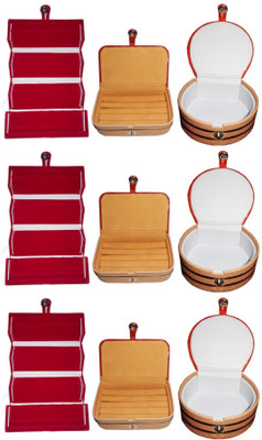 

Afrose Set of 9 velvet Vanity case Ring and Earring storage travelling Folder Box Vanity Box(Multicolor)