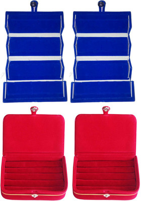 

Sarohi Set of 4 velvet Vanity case Ring and Earring storage travelling Folder Box Vanity Box(Multicolor)
