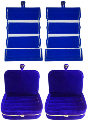 

Sarohi Set of 4 velvet Vanity case Ring and Earring storage travelling Folder Box Vanity Box(Multicolor)